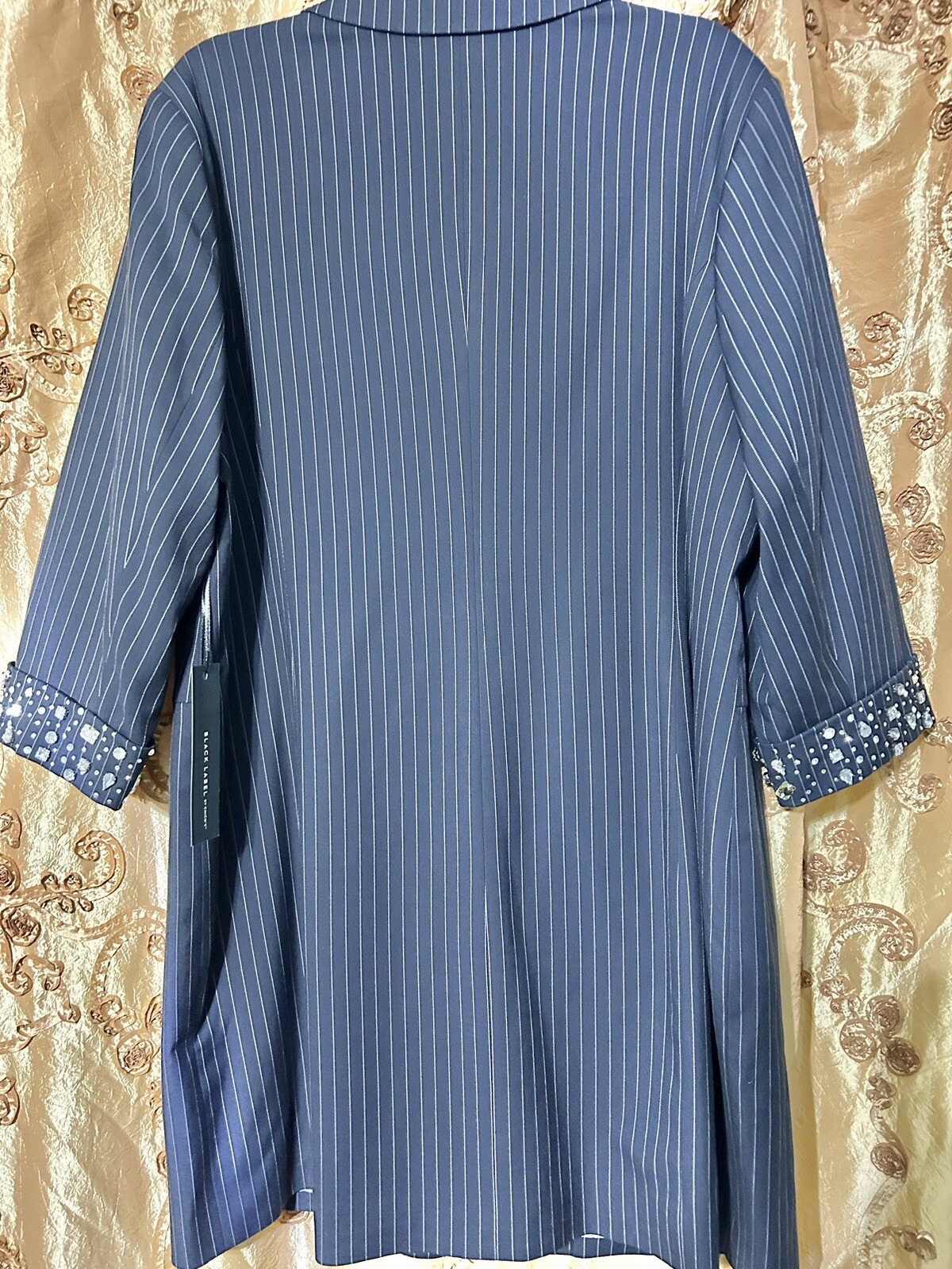 Black Label By Chicos Long Striped Jacket, Size 3, Elegant Blue image 2