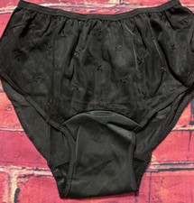 Vintage Tricot 1970 Mushroom Nylon Gusset Floral Panties Bikini Size 6 Black