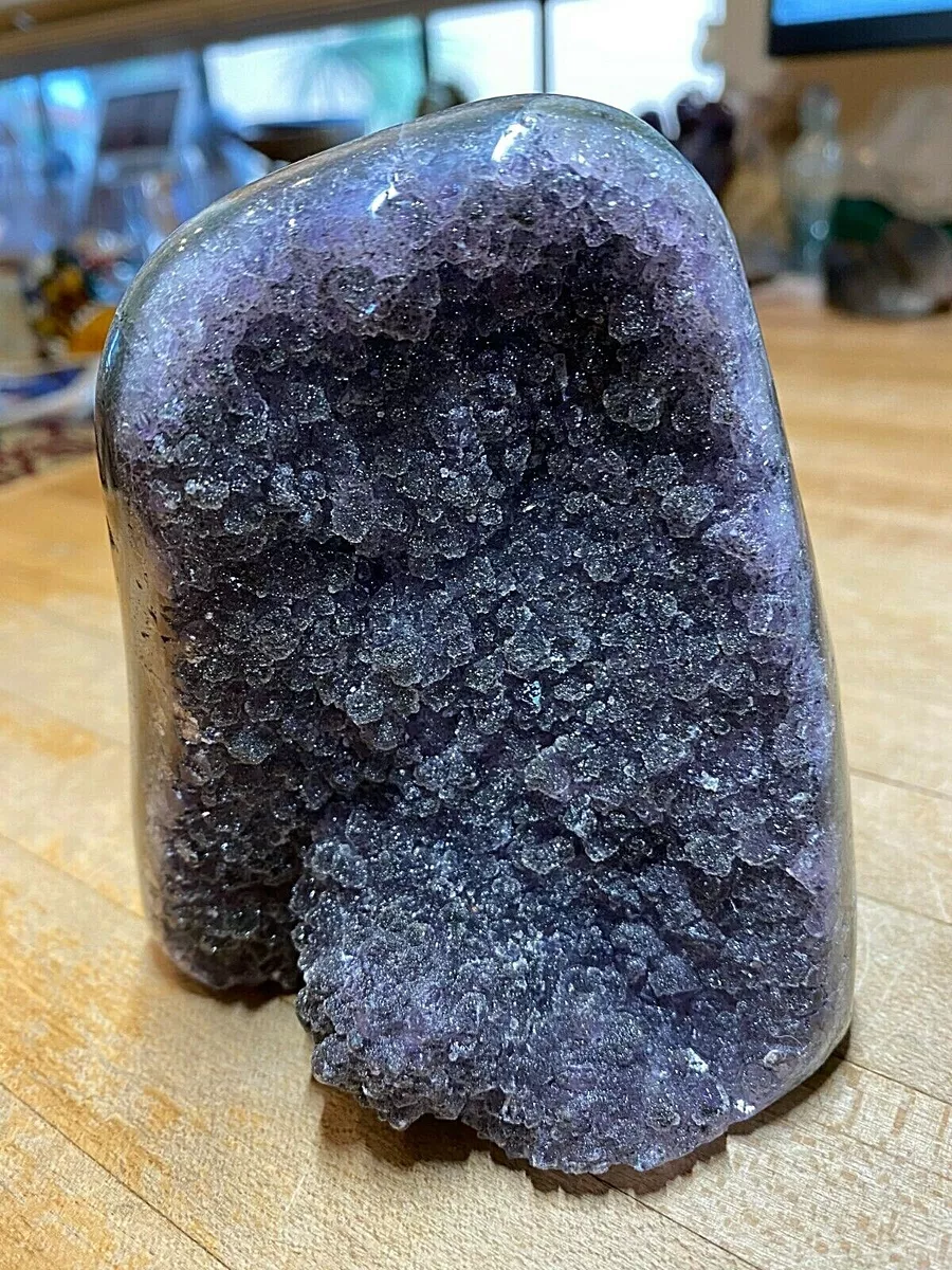 Rare Black Amethyst Crystal Gemstone Geode With Polished Edges
