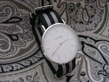 Clyde Minimalistic Mens Silver 40mm Dress watch NATO bond nylon strap band USA