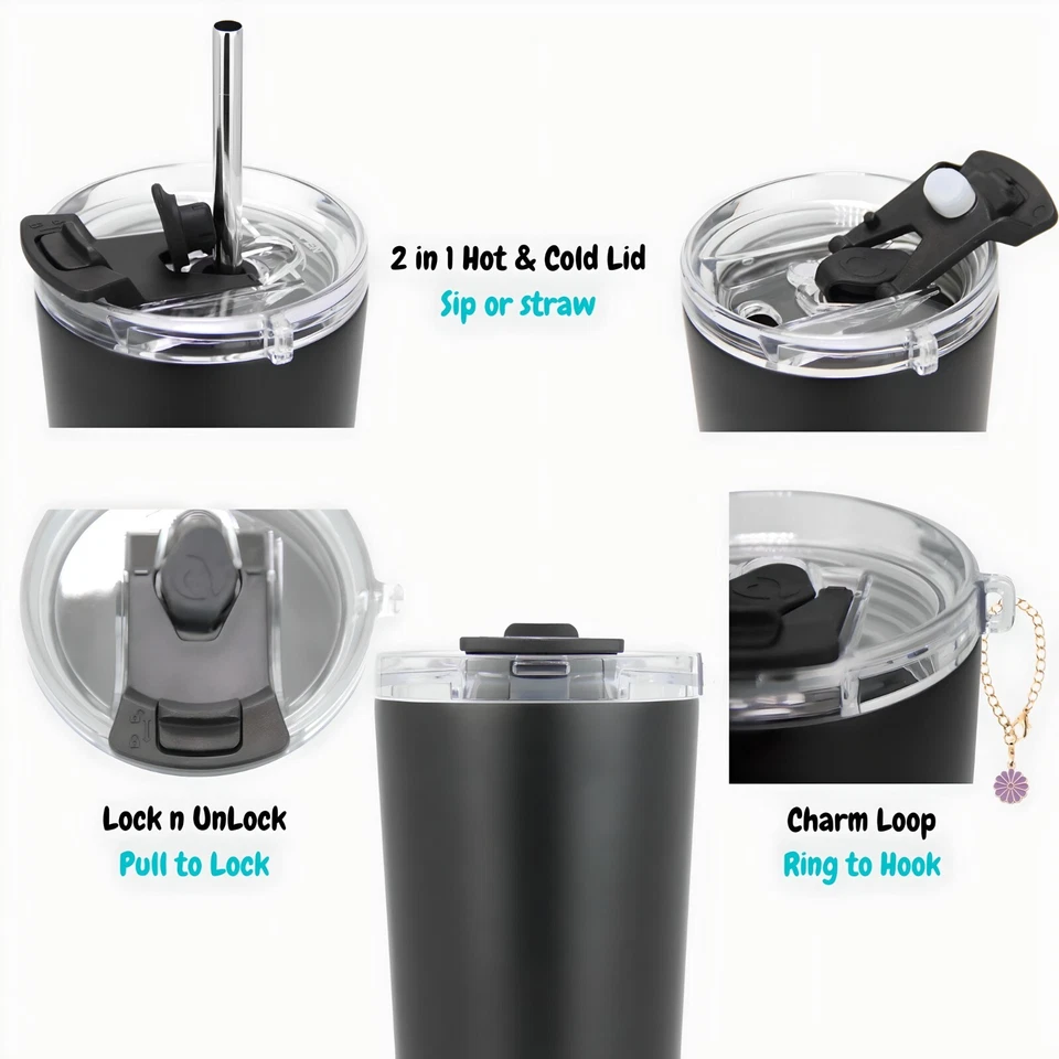 Vaso de acero inoxidable taza aislada al vacío tapa a prueba de salpicaduras taza de café de 20 oz  Foto 2 de 2