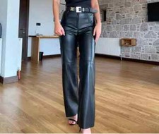 Handmade Formal Casual Party Women Black Genuine Lambskin leather Pant Stylish