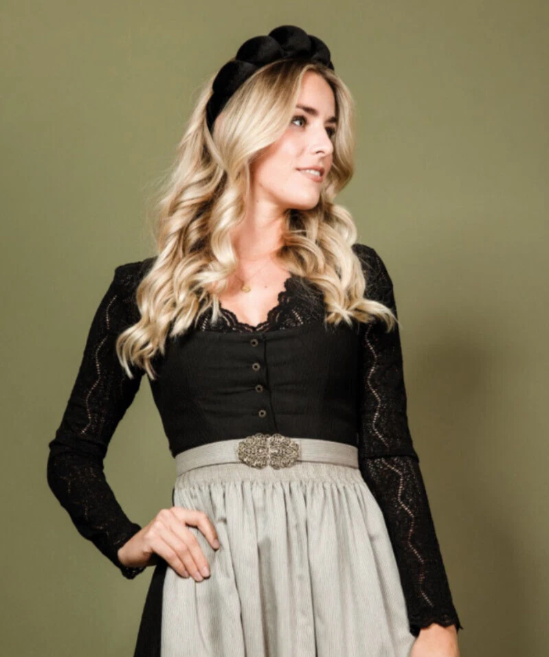 Alpenfee Dirndlbluse Lana, große Größen Gr. 50 Damen langarm Spitze schwarz - Bild 2 von 4