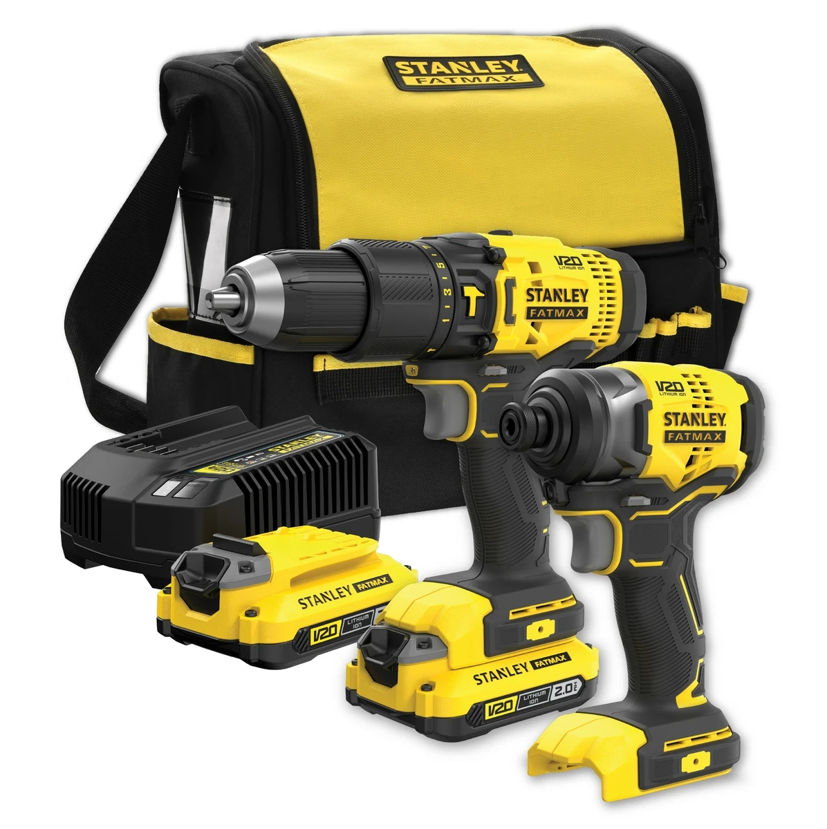 18V STANLEY FATMAX V20 2 PIECE DRILL IMPACT DRIVER COMBO KIT 2.0AH