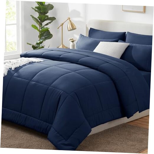 Blue Comforter Size - 7 Pieces Bed in a Bag Comforters Size, Queen Navy
