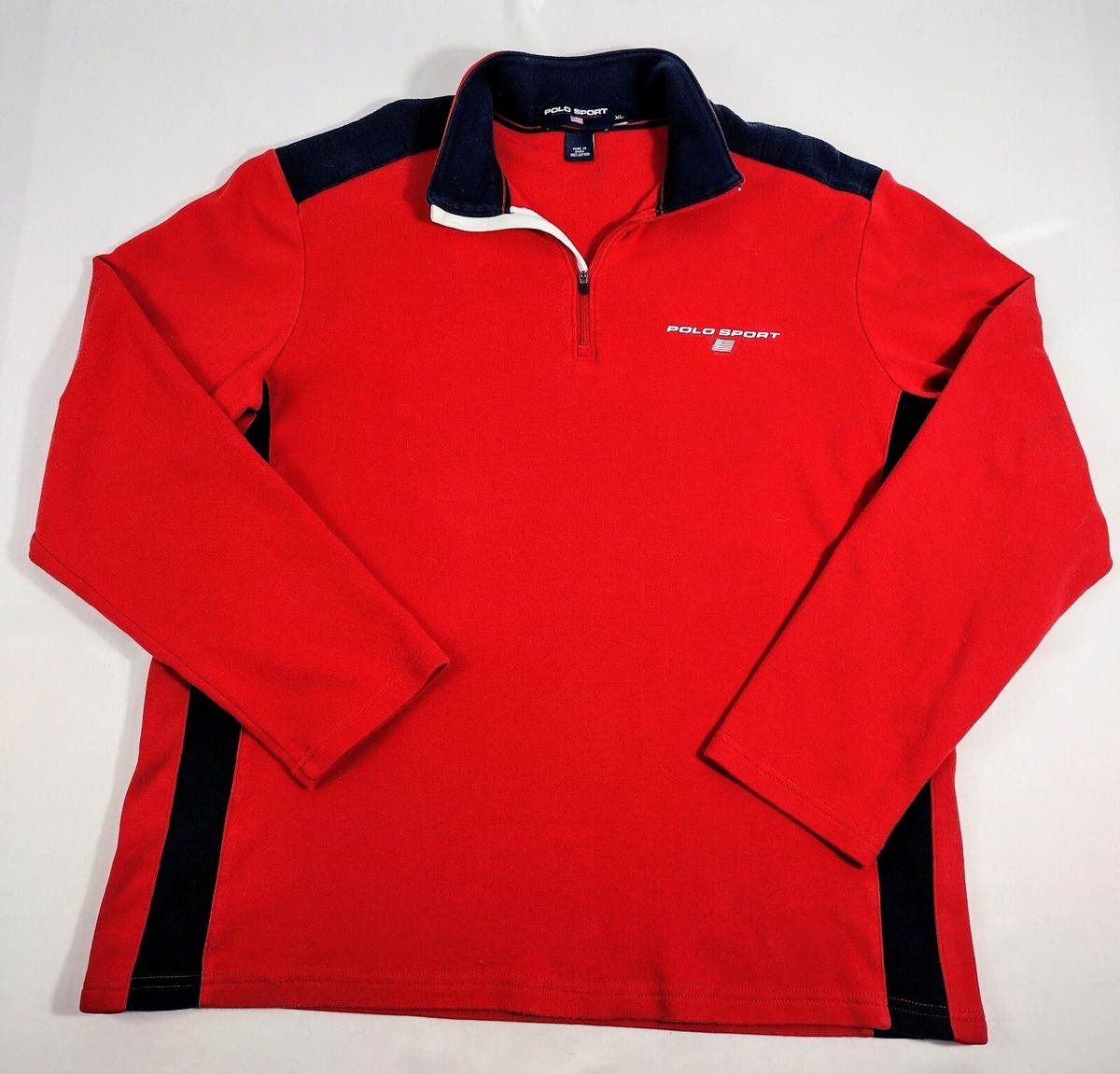 美品 90s POLO SPORT MA-1 military USA y2k Vintage Polo Sport Sweatshirt Men's Sz XL 1/4 Zip Pullover