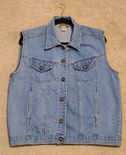 Womens Brand Denim Vest Motorcycle Trucker Style Button Front Jacket Exc
