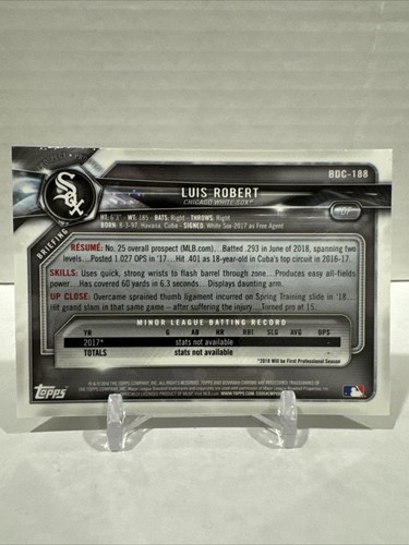 2018 Bowman Chrome Luis Robert #BDC-188 Prospect White Sox - Picture 2 of 2