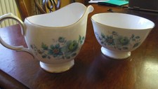 Vintage Queen Anne blue Flowers Alexandra  bone china Milk Jug And Sugar Bowl