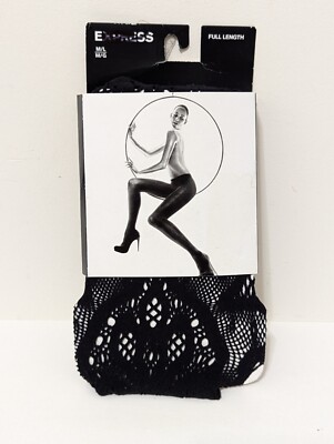 Express Women's Black Knit Fishnet Full Length Pantyhose Tights Size M/L
