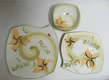 Clay of Fundy Porcelain Dragonfly Dinner Plate Salad Plate Bowl 3 pc. set