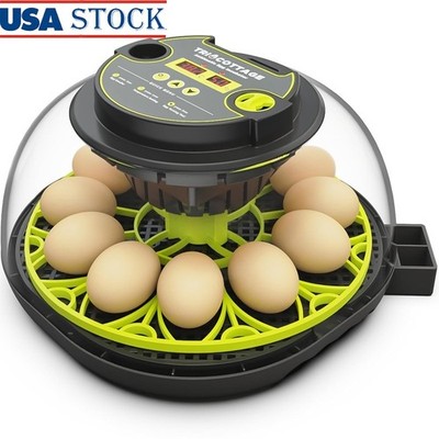 Automatic Egg Incubator LED Temp & Humidity Control Auto Turning 360° View New
