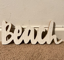 White Distressed Wood "Beach" Word Freestanding Decorative Sign Plaque