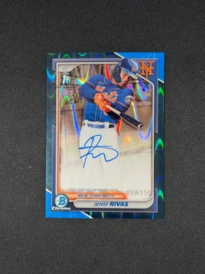 Jensy Rivas 2024 Bowman Chrome 1st Auto Blue Ray Wave /150 New York Mets #CPA-JR