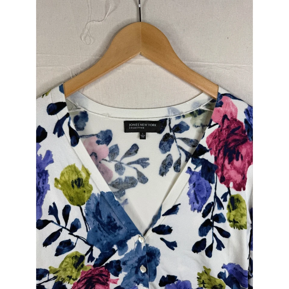 Cárdigan Jones New York Estampado Floral Botón Talla Grande Blanco/Multicolor Foto 3 de 4