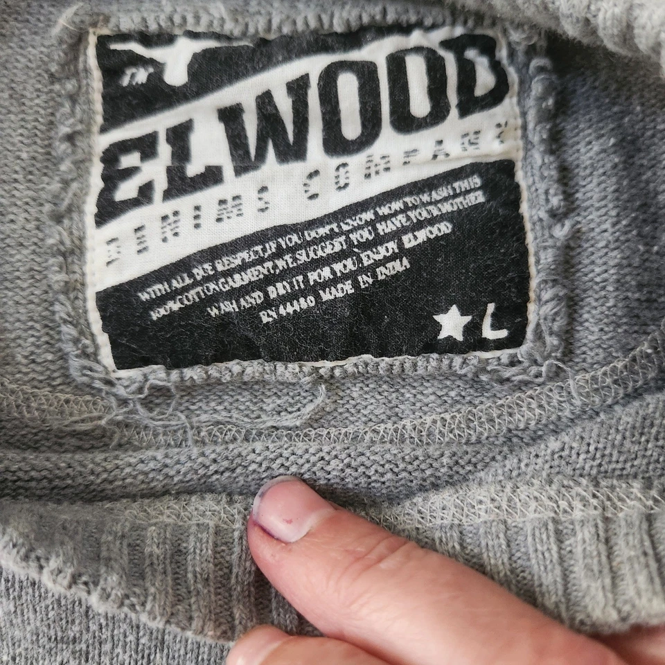 Suéter Pullover ELWOOD Para Hombres Gris Manga Larga Cuello Redondo L DEFECTUOSO Foto 2 de 4