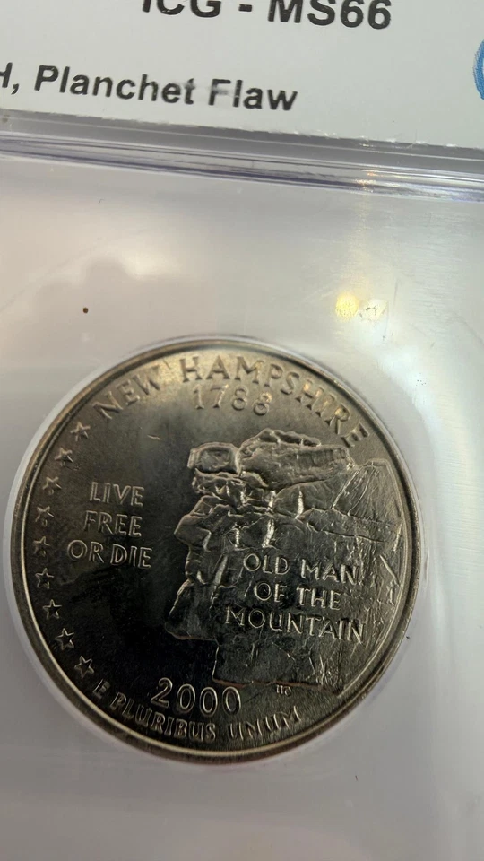 2000 P New Hampshire Planchet Flaw Proof State Quarter ICG MS66 - Image 2 of 3