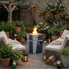 Image of Modern Outdoor Gas Firepit & Patio Heater - Grey includes Cover - Garden Heater