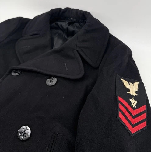 Vintage 1978 US Navy Peacoat 40L Enlisted Wool Military Coat Cold War Patch