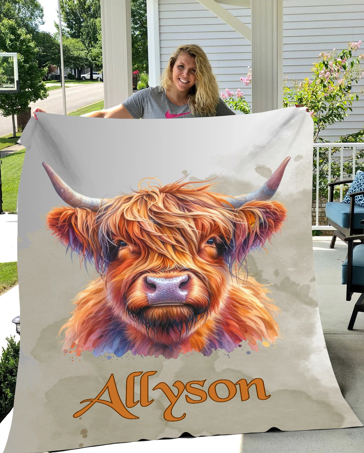 Personalized Highland Cow Velveteen Fleece Blanket, Home Decor Gift