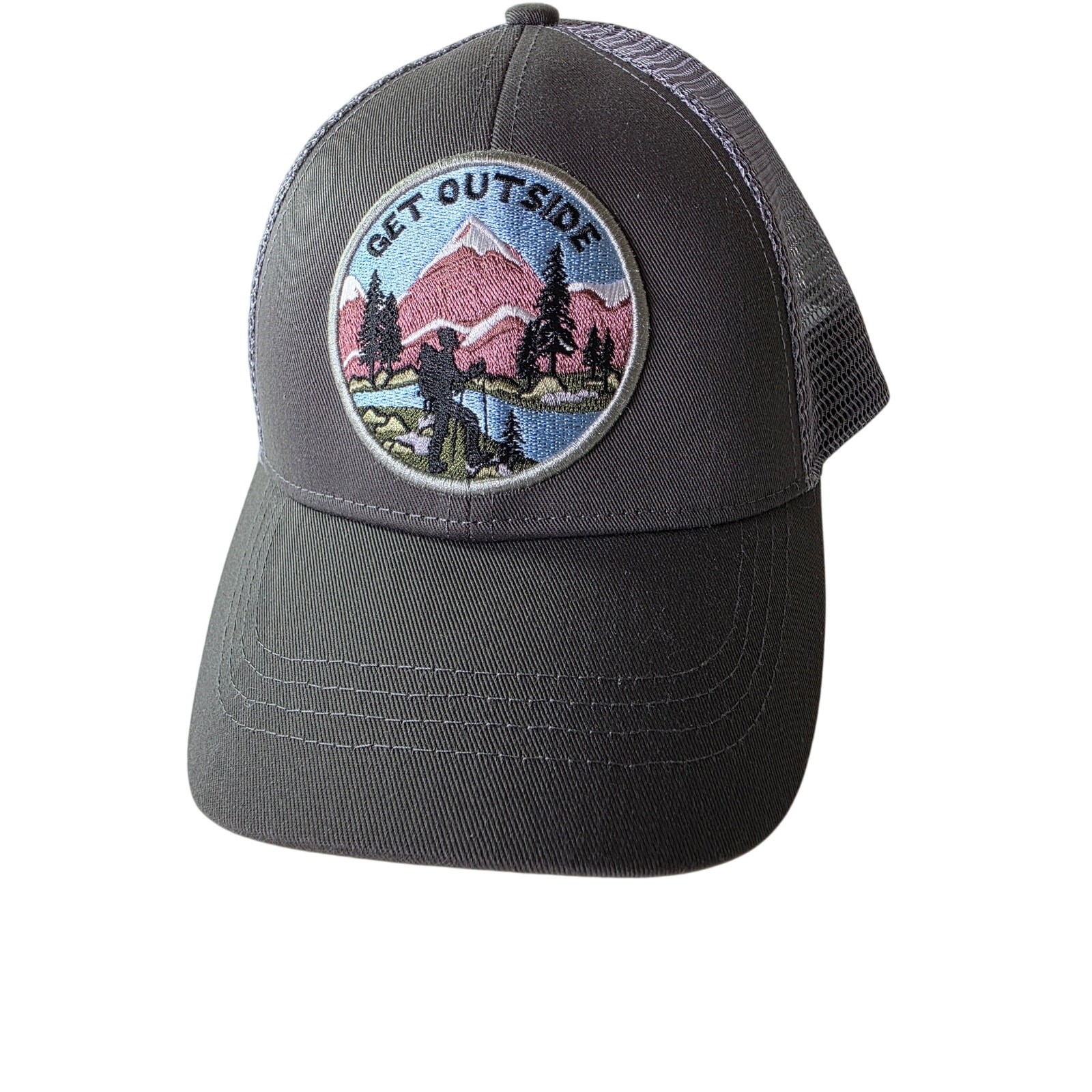 GET OUTSIDE Patch Trucker Hat Mesh Back Snapback … - image 1