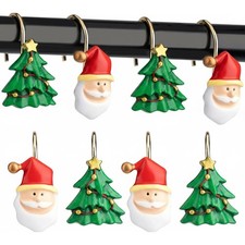 12PCS Christmas Tree Santa Claus Shower Curtain Hooks, Xmas Theme Winter Holi...
