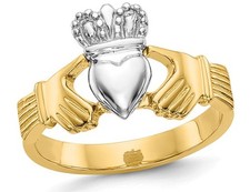 Ladies Claddagh Ring in Yellow and White Gold