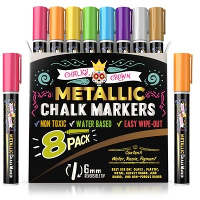 Metallic Liquid Chalk Markers - 8 Pack with Reversible Bullet and Chisel Tips...