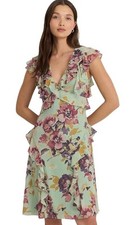 Lauren Ralph Lauren Floral Ruffle Trim Georgette Dress Lined A Line Size 4 NWT