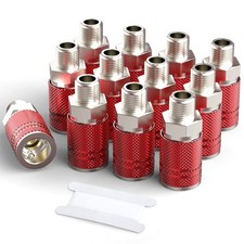 Male Industrial Air Coupler 12 PCS 1/4-Inch NPT Quick Connect Fitting Red