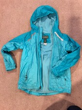 LL Bean Kids L 14-16 Rain Jacket Lt Blue Reflective Full Zip Windbreaker