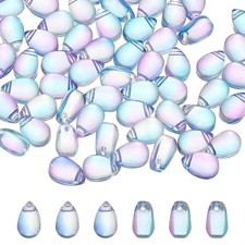 Teardrop Czech Glass Beads, 100 Pcs Bohemia Beads, Blue Purple Gradient, 6x9mm