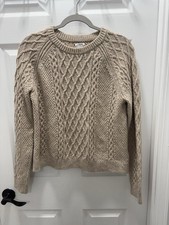 J Crew Womens Beige Cotton Cable Knit Crew Neck Long Sleeve Pullover Sweater L