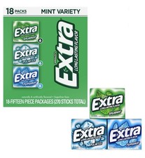 Extra Mint Chewing Gum Sugar Free Bulk Variety Pack 15 pieces ,18 packs