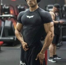 YoungLA Batman Short Sleeve Compression Shirt Gym T Shirt Black Size Large