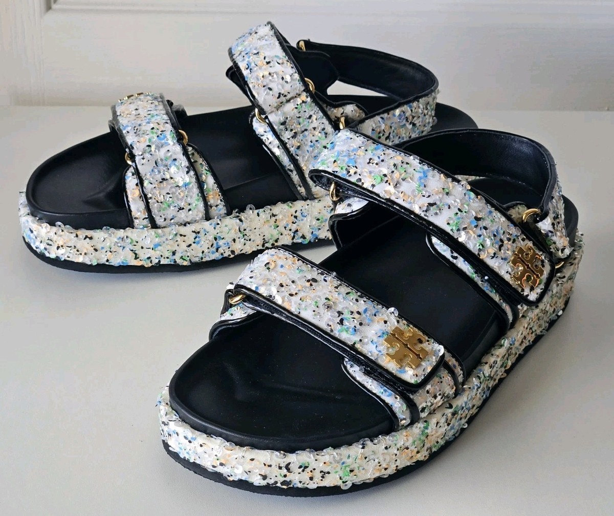 NEW Tory Burch Size 8 Kira Sport Sequin Trim Leather Sequined