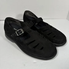 Munro black Mary Jane's loafers buckle closure 2" wedge cut outs comfort