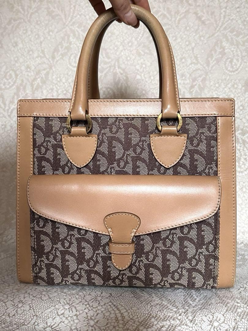 Vintage Christian Dior Trotter Canvas Beige Handbag Authentic From Japan RA