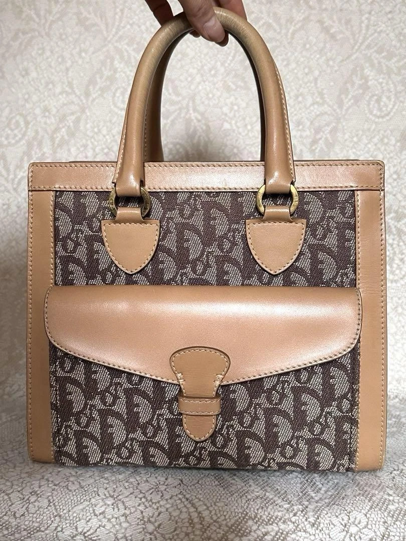 Sac à main Christian Dior trotteur toile beige vintage authentique du Japon RA