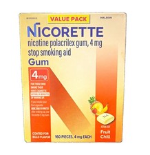 Nicorette 4mg Nicotine Gum Fruit Chill Coated 160ct Quit Smoking aid Sealed Box