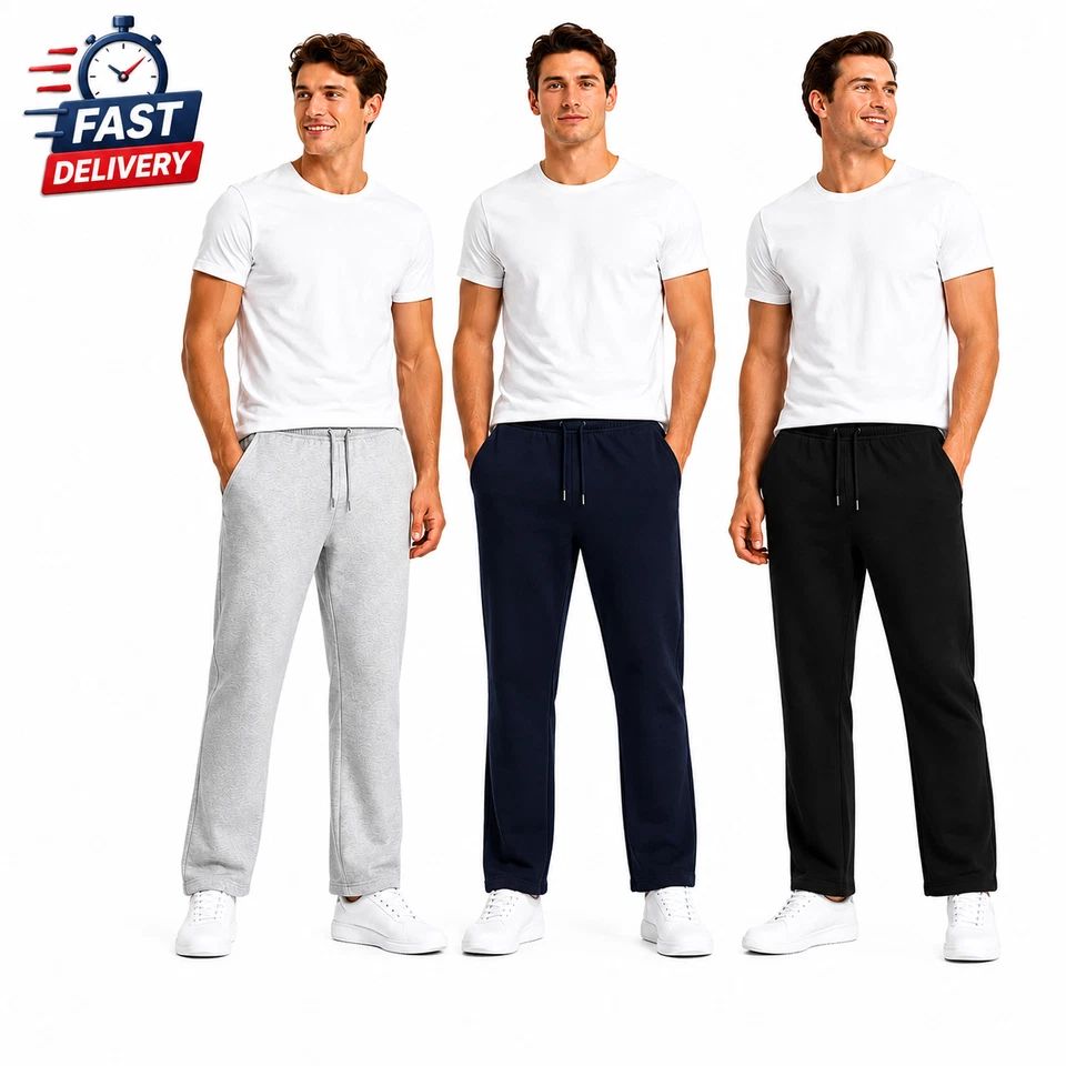 New Mens Open Hem Fleece Joggers Casual Sweatpants Trousers Jogging Bottoms Only - Image 1 of 3