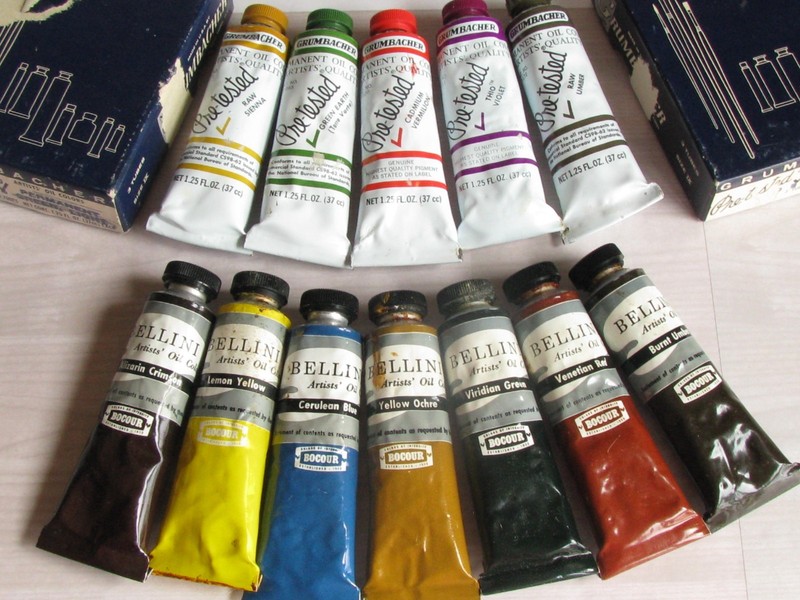 Vintage Artist OIL COLOR Paint Lot 12 Tubes total BELLINI & GRUMBACHER Pre-Test