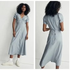 MADEWELL Leedra Button-Front Midi Dress in Polka Dot Blue White Sz 6 {N14}