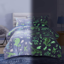 Glow in the Dark Comforter Set 5 Piece Twin/Twin XL with Sheets, Blue Dinosaur V