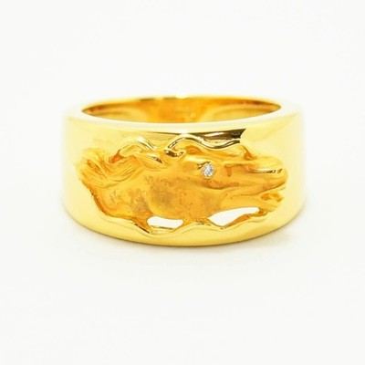 Carrera y Carrera Horse Head Diamond Eye 18k Yellow Gold Wide Band Ring Gift