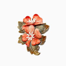 VTG Floral Double Flower Pin Brooch Plastic Fashion Jewelry Unsigned  2.5"
