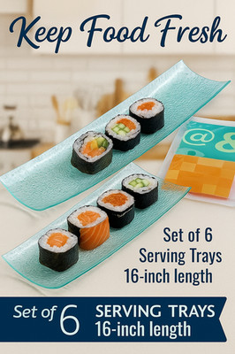 Glass Serving Trays Rectangular Sushi Appetizer Plates 16 Inch Set of 6
