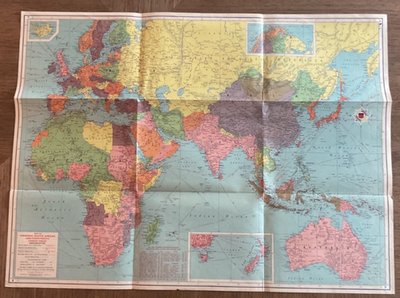 VTG WW2 WAR MAP OF THE WORLD PHILLIPS 66 GASOLINE MOTOR OIL