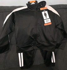 NEW Adidas 2-piece Track Suit Set 2T Black White Stripe Jacket Joggers Boys