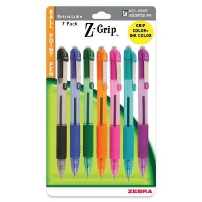 Zebra Pen ZEB22276 Z-grip Ballpoint Pens 1mm Assorted Ink 7/Pack